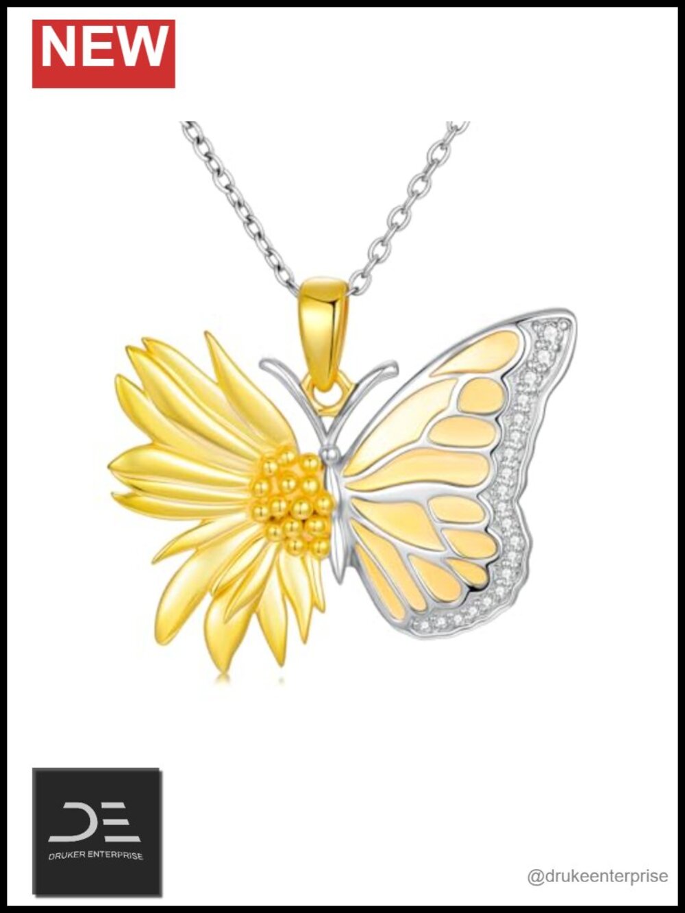 Sterling Silver Diamond Butterfly Pendant Necklace Women Gift